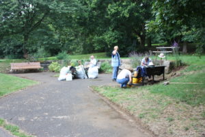 Friends tidying up the Wootton Brook Park picnic area, Sunday 14th July 2019